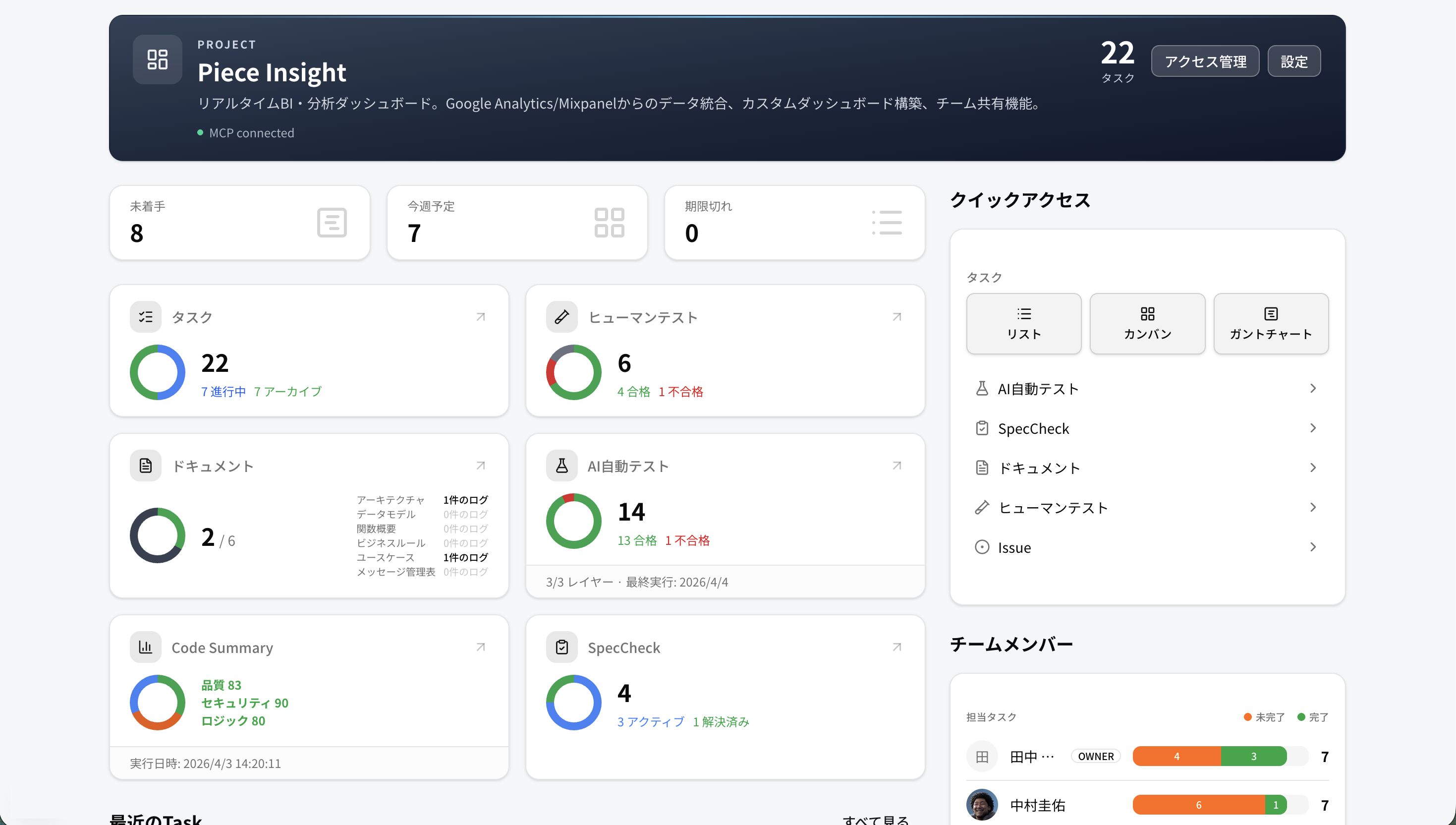 PieceDev ダッシュボード